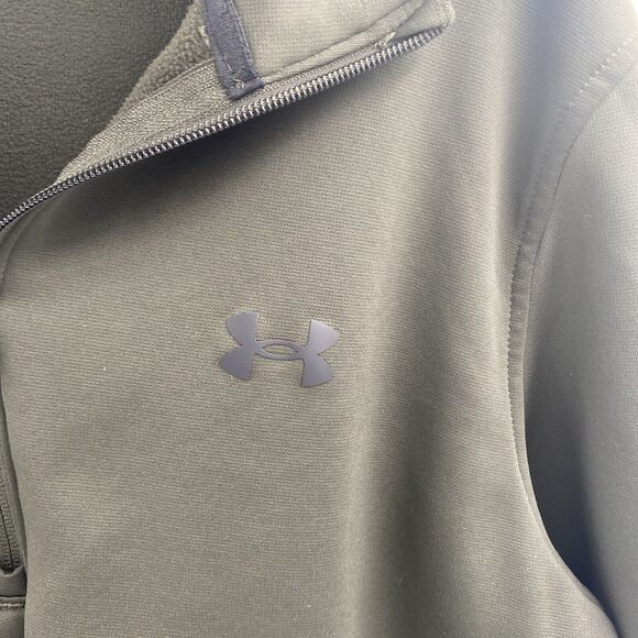 Under Armour Men's Medium ColdGear Loose Fit 1/4 Zip Mock Neck Lined Green - Picture 2 of 4